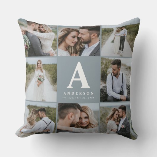 Coussin Cadeau de famille mariage monogramme photo multipl (Recto)
