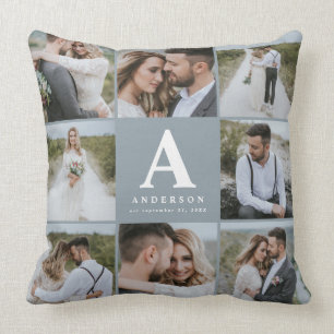 Coussin Cadeau de famille mariage monogramme photo multipl