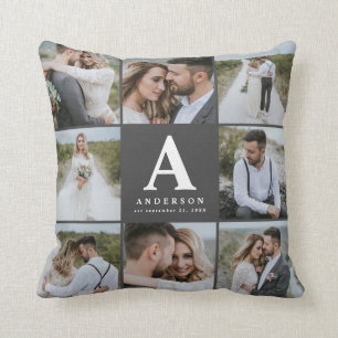 Coussin Cadeau de famille mariage monogramme photo multipl