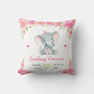 Coussin Cadeau de fête prénatale pour fille avec éléphant 