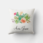 Coussin Cadeau de fille de bébé personnalisé, nom de cactu (Verso)