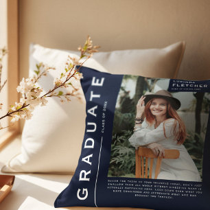 Coussin Cadeau de fin d'études avec photo et citation Navy