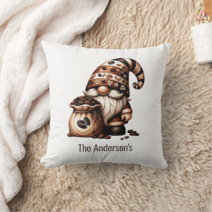 Coussin Cadeau de gnome de café mignon Monogramme marron b