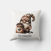 Coussin Cadeau de gnome de café mignon monogramme marron b (Verso)