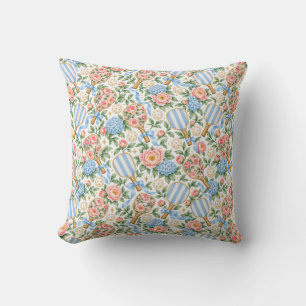 Coussin Cadeau de joueur de pickleball floral bleu chic