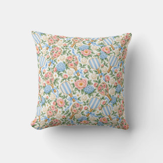 Coussin Cadeau de joueur de pickleball floral bleu chic