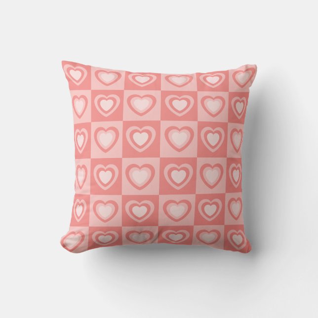 Coussin Cadeau de la Saint-Valentin Cœurs Rétro Rose Pêche (Recto)