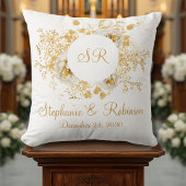 Coussin Cadeau de mariage à logo de monogramme floral or