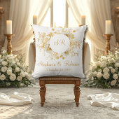 Coussin Cadeau de mariage à logo de monogramme floral or