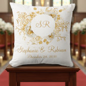 Coussin Cadeau de mariage à logo de monogramme floral or