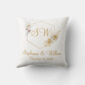 Coussin Cadeau de mariage à logo de monogramme floral or (Verso)