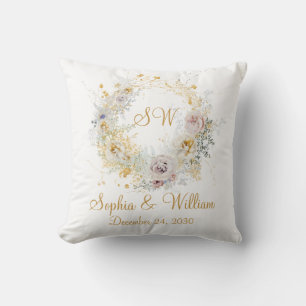 Coussin Cadeau de mariage à logo de monogramme floral or