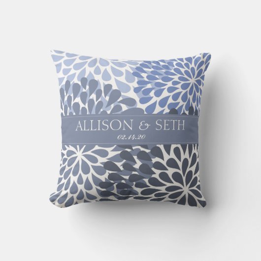 Coussin Cadeau de mariage Chrysanthème (Bleu Stonewash) (Recto)