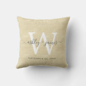 Coussin Cadeau de mariage en lin beige avec monogramme bla (Verso)