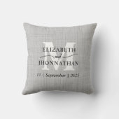 Coussin Cadeau de mariage en lin gris faux monogramme rust (Verso)