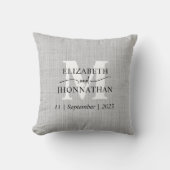 Coussin Cadeau de mariage en lin gris faux monogramme rust (Recto)