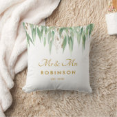 Coussin Cadeau de mariage Eucalyptus Gold Script Mr et Mrs (Couverture)