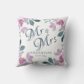 Coussin Cadeau de mariage floral aquarelle rose et violet (Verso)