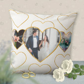 Coussin Cadeau de mariage multi-photo amour coeurs dorés