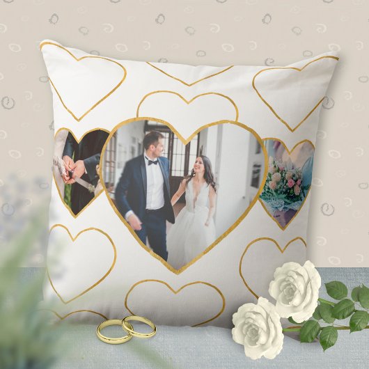 Coussin Cadeau de mariage multi-photo cœur doré