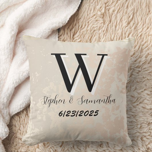 Coussin Cadeau de mariage personnalisé boho monogramme