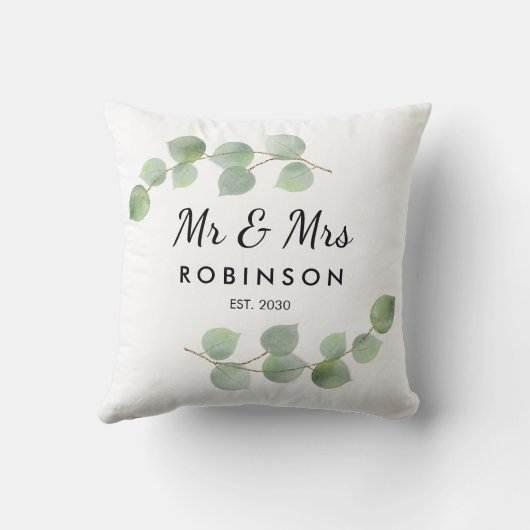 Coussin Cadeau de mariage rustique moderne Eucalyptus M. e (Verso)