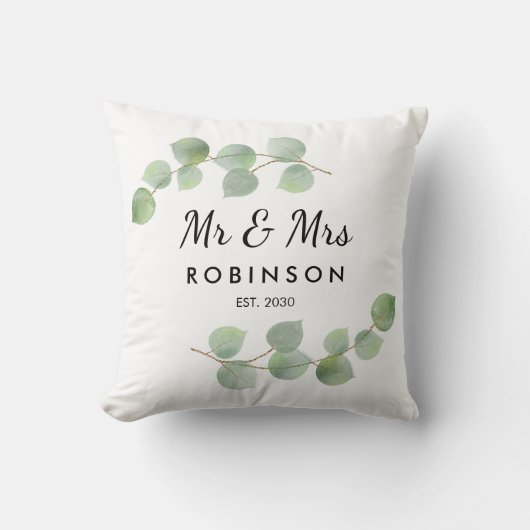 Coussin Cadeau de mariage rustique moderne Eucalyptus Mr e (Recto)