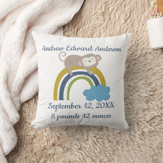 Coussin Cadeau de naissance de bébé animal endormi arc-en- (Couverture)