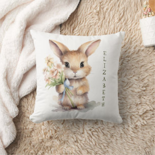 Coussin Cadeau de naissance lapin personnalisé avec prénom