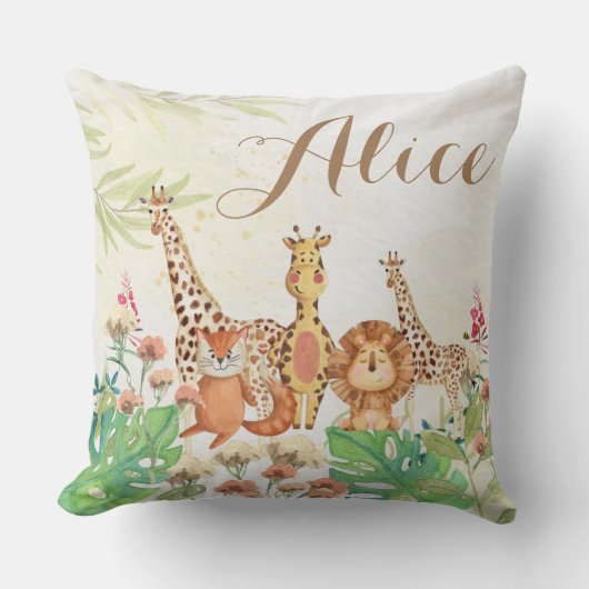 Coussin Cadeau de naissance personnalisé avec aquarelle po (Recto)