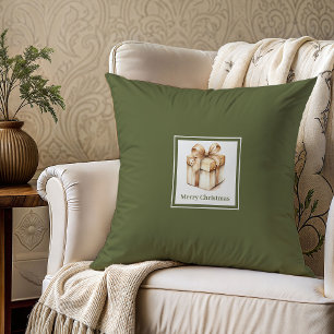 Coussin Cadeau de Noël avec nom de famille en écriture mod