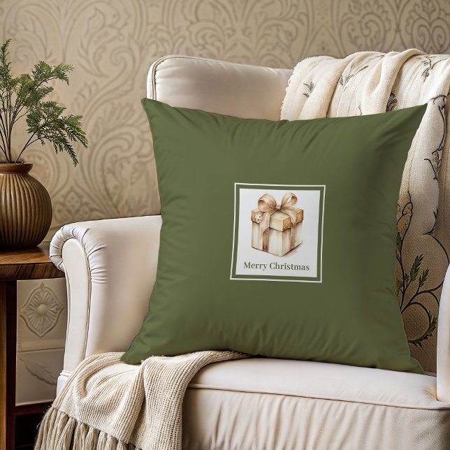 Coussin Cadeau de Noël avec nom de famille en écriture mod (
custom surname holiday decorative pillow,
neutral scandinavian christmas cushion cover,
best christ)