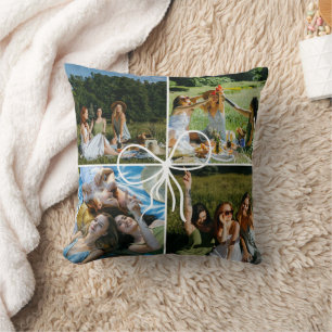 Coussin Cadeau de Noël emballé avec un nœud à 4 photos pou