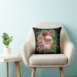 Coussin Cadeau de Noël floral Père Noël