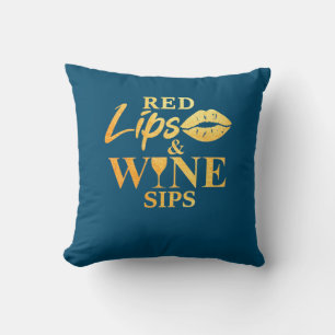 Coussin Cadeau de Noël Lèvres Rouges Et Gorgées de Vin
