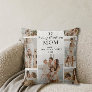 Coussin Cadeau de Noël Minimal Mom Photo Collage