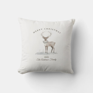 Coussin Cadeau de Noël personnalisé rennes blanc crème