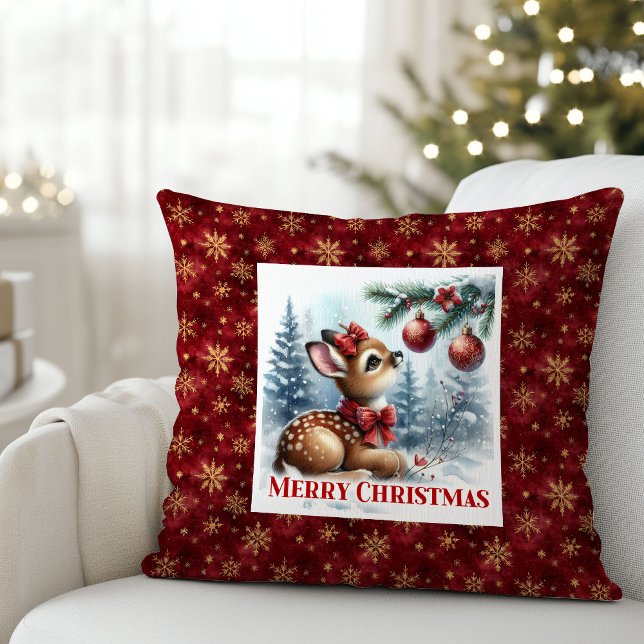 Coussin Cadeau de Noël pour enfants Cerf bébé unique Forêt (Unique Baby Deer Snowy Forest Kids Gift Christmas Pillow

)