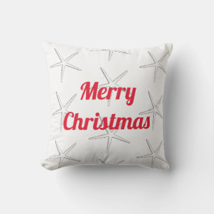 Coussin Cadeau de Noël rouge motifs d'étoiles de mer blanc