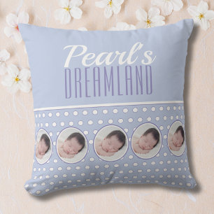 Coussin Cadeau de nurserie à pois bleu lavande