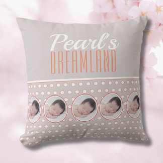 Coussin Cadeau de nurserie à pois gris pastel