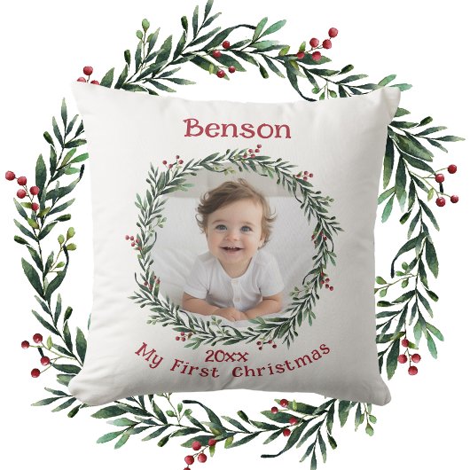 Coussin Cadeau de photo de bébé pour le premier Noël