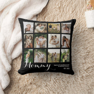 Coussin Cadeau de photos de maman en collage B & W 12