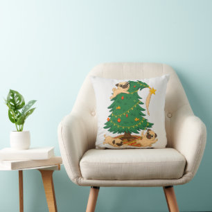 Coussin Cadeau de pug drôle pour Noël