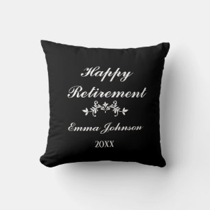 Coussin Cadeau de retraite élégant moderne noir et blanc