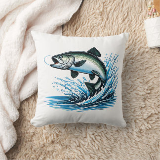 Coussin Cadeau de saumon sauteur Splash pour pêcheur Art
