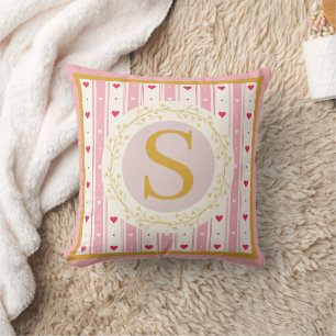 Coussin Cadeau de souvenir de monogramme floral aquarelle