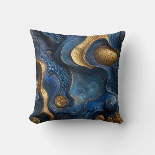 Coussin Cadeau Décoratif Géode Bleu Royal Or Bleu Nuit