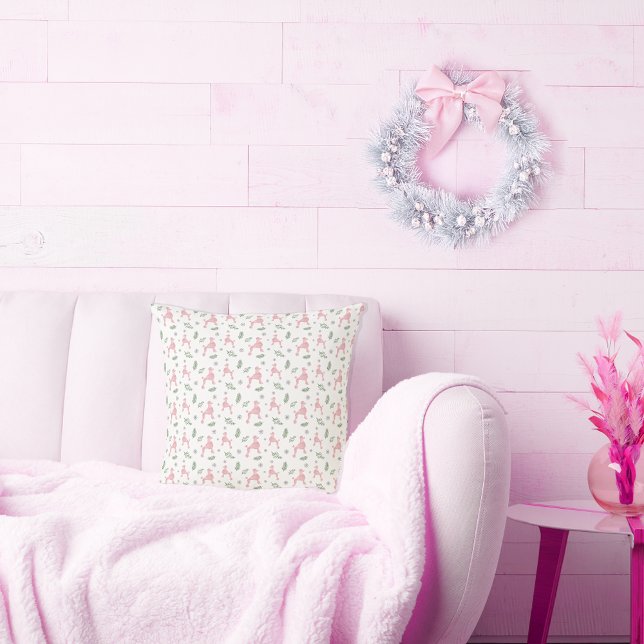 Coussin Cadeau d'oreiller de Noël motif caniche rose paste (Créateur téléchargé)