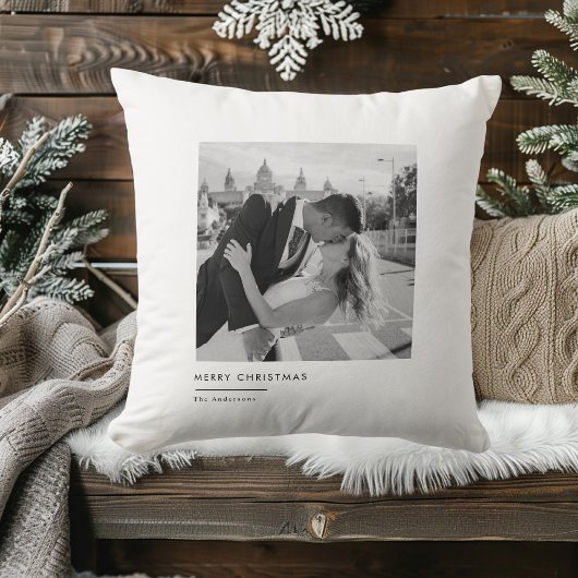 Coussin Cadeau élégant de Noël en photo moderne noir et bl
